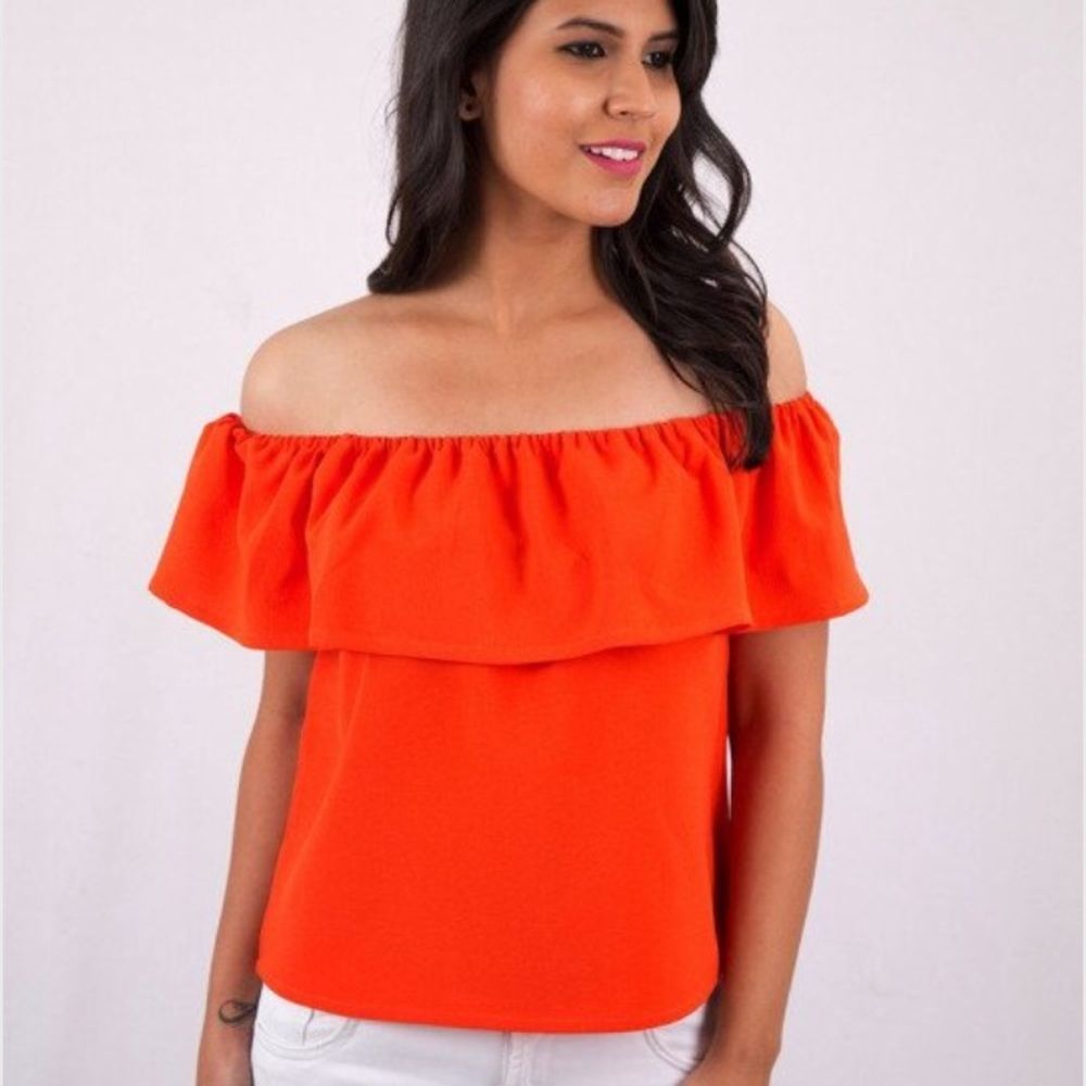 Mango Ruffle Shoulder Top